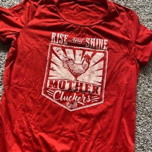 Red Graphic T-Shirt with Rooster Design